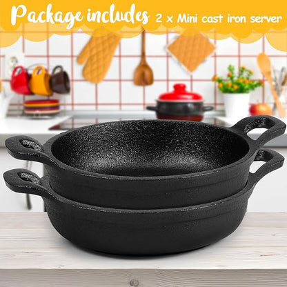 Mini Cast Iron Skillets 5 x 5 x 1.3 Inch Cast Iron Pan Small Ramekin Set Black Casserole Dish Cookware Oven Safe Mini Skillets for Kitchen Indoor Outdoor Picnic (2 Pack)