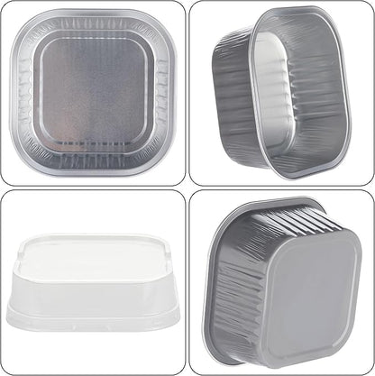 Mini Cake Tins with Lids, BAKINGPAK 30PCS 10OZ Mini Cake Pans with Lids Mini Aluminum Pans with Lids Mini Disposable Cake Pans with Lids Mini Square Cake Pans with Lids for Holiday Party, Ash
