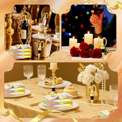 30Pcs 60th Birthday Wine Stopper Party Favors Gold Wedding Favor Wine Bottle Anniversary Wine Stopper Souvenirs for Guests Wine Bottles Stopper Decorative for Wedding Anniversary Parties(60th)