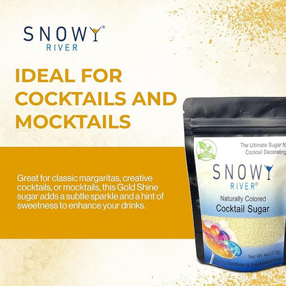 Snowy River Gold, Cocktail & Margarita Sugar Rimmer - Vibrant Color Glass Rimming Sugar with Medium Crystal Texture - 4oz