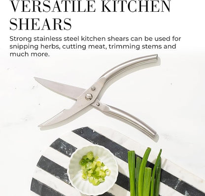 White Knife Set with Block – 14-Piece Forged Stainless Steel Knives with Triple Rivet Handles, Heavy-Duty Kitchen Shears, and Self-Sharpening Knife Block – Durable White Kitchen Accessories