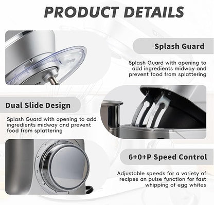 Kitchen in the box Stand Mixer, 900W 7.5QT Kitchen Electric Mixer, 6-Speed Tilt-Head Food Mixer for Baking with Dough Hook,Wire Whip,Beater (Silver)