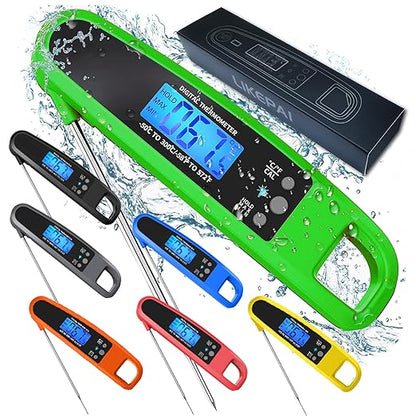 Instant Read Meat Thermometer for Kitchen Cooking, Ultra Fast Precise Waterproof Digital Food Thermometer with Backlight, Magnet and Foldable Probe for Deep Fry, Outdoor BBQ, Grill(Green)