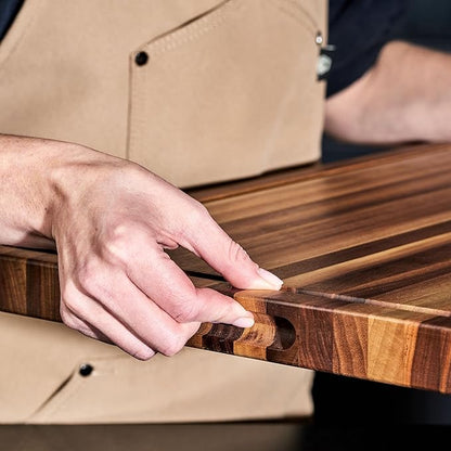 HexClad Large Walnut Cutting Board, Double-Sided with Juice Groove & Recessed Handles, Durable, Scratch-Resistant Hardwood, Great for Chopping, Carving & Serving, 13.75"x19.5"