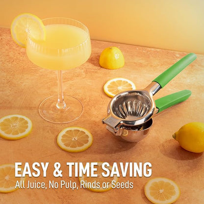Zulay Kitchen Lemon Squeezer Stainless Steel with Premium Heavy Duty Solid Metal Squeezer Bowl and Food Grade Silicone Handle - Large Manual Citrus Press Juicer and SS Lime Squeezer (Light Green)