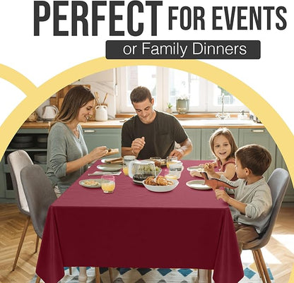Exquisite 66% Thicker Premium Plastic Table Cloth Rectangle Table Cover 0.5 Mil 12 Pack Burgundy Table Cloth 54 Inch x 108 Inch Disposable Tablecloth Won't Tear Easily Like Cheap Thin Brands