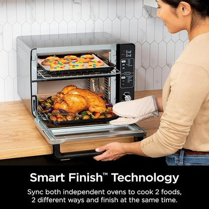 Ninja 10-in-1 Multi-Cooker Double Oven with FlexDoor, FlavorSeal & Smart Finish – Rapid Top Convection, Air Fry Bottom, Bake, Toast, Pizza & More – Stainless Steel, DCT400