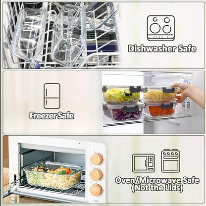 [5-Packs, 30 Oz] Glass Meal Prep Containers with Snap Locking Lids Glass Food Containers,Airtight Lunch Container,Microwave, Oven, Freezer and Dishwasher