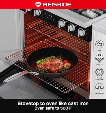Pots and Pans Set Non Stick, Oven Safe 500F Premium Hard Anodized Induction Cookware Sets 8 Pcs, Frying Pans & Saucepans with Stay-Cool Handles, Glass Lids, PFAS/PFOS/PFOA/BPA Free, Black