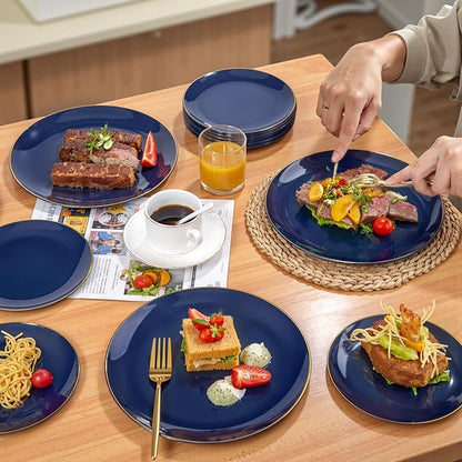 PULOTE 200 Pieces Blue Plastic Plates - Navy Blue and Gold Disposable - Include 100PCS 10 inch Dinner & 100PCS 7 inch Dessert Plate for Party & Labor Day