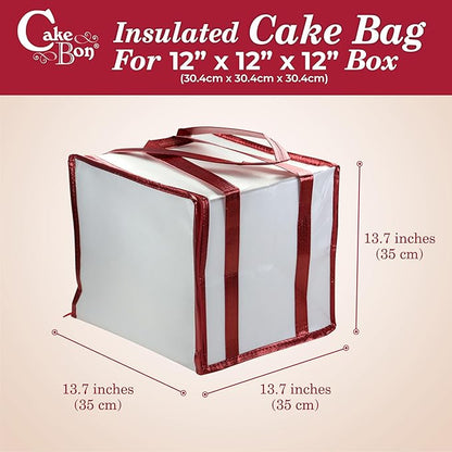 Cakebon Cake Box and Boards, 12-Inch Round Gold Smooth Edges 1/2- Inch Thick Drums with Insulated Bag and Ice Pack – Cake Transport Set, Cooler for Cake Delivery and Transport (1pc Each, 4pcs Total)