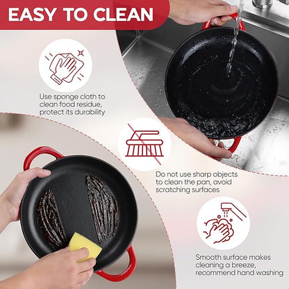 E-far Dutch Oven for Sourdough Bread Baking, 6 Qt Round Enameled Cast Iron Dutch Oven for Homemade Artisan Bread, Dome Lid & Shallow Base, Matte Black Interior & Durable, Oven-Safe to 500℉, Red