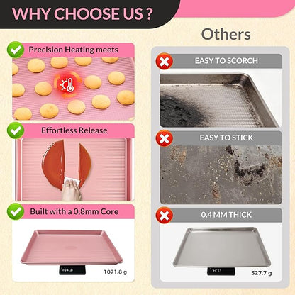 Saker nonstick baking sheet pan set,Multi-Use Non-Stick Baking Pan Set, Stackable Carbon Steel Cookie Sheets for Even Baking, Roasting & Meal Prep, Oven Safe & Easy Clean (pink)