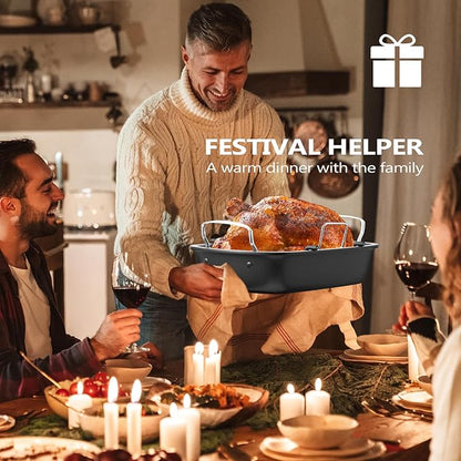Roasting Pan, 17x13 Inch Nonstick Turkey Roaster with Removable Rack & Cooking Kit,Roaster Pan for Roasting Turkey, Meat & Vegetables (Silver)