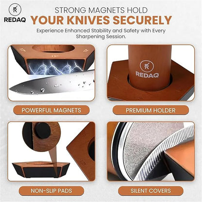 Rolling Knife Sharpener – Restore Dull Knives Quickly with 5 Magnetic Angles (12°–25°), Diamond & Corundum Discs, Safe, Stable and Easy for Home & Professional Chefs