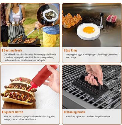 Griddle Accessries Kit, 20Pcs Stainless Steel Metal Spatula Set, Grill BBQ Spatula Utensils Set with Storage Bag, Professional Grill Spatula Set for Men Women Outdoor BBQ & Camping