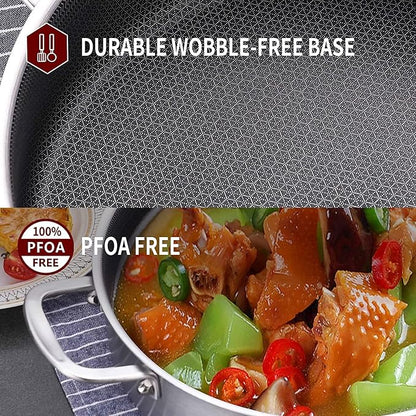 LOLYKITCH Tri-Ply Stainless Steel 10 Inch Non-Stick Sauté Pan with Lid,Induction Deep Cooking Pan, Dishwasher and Oven Safe