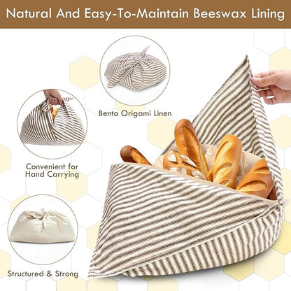 yeload 2 Pack Beeswax Bread Bags, Striped Linen Bento Bags, 14" Cotton Loaf Bag, Reusable Organic Food Storage, Sourdough Bag, Rustic Farmhouse Azuma Bukuro Origami Wrap for Baked Gifts (Red, 2)