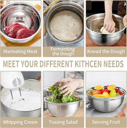 Mixing Bowls Set, 27PCS Khaki Mixing Bowls With Lids Set Stainless Steel Kitchen Large Nesting Metal Bowl 7QT to 1.5QT, Measuring Cups and Spoons for Prepping Cooking Serving