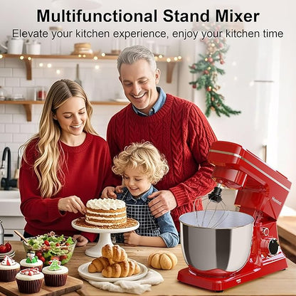 Stand Mixer, 10-Speed Kitchen Electric Mixer, 6QT Food Mixer with 8-in-1 Splash Guard, Dishwasher-Safe Dough Hook/Whisk/Beater/Spatula, Dough Mixers for Baking, Red