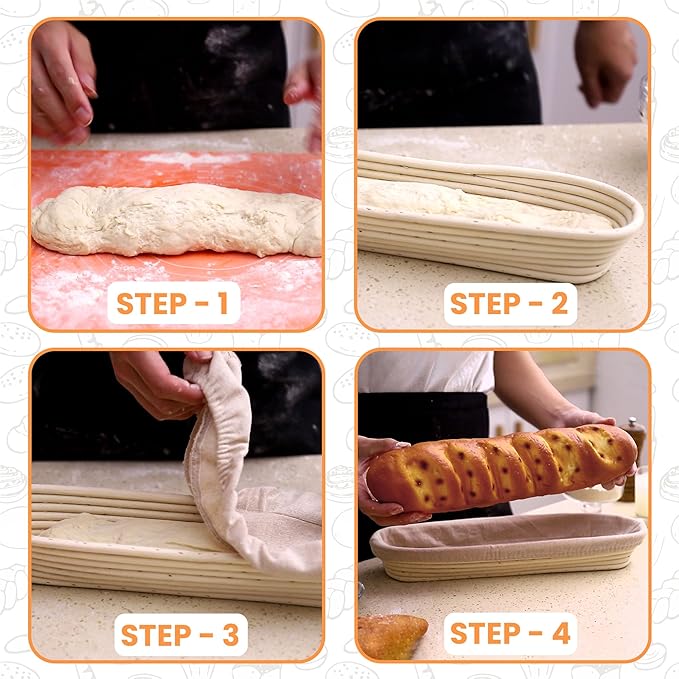 Bread Proofing Basket Sourdough Bread Baking Supplies Starter Kit Set (Baguette Baskets)