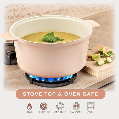 Gotham Steel 5 Qt Lightweight Ceramic Dutch Oven Pot with Lid, Nonstick Sourdough Dutch Oven for Bread Baking, 10 in 1 Stock Pot Ovens for Pasta, Spaghetti, Bread and More, Pots for Cooking