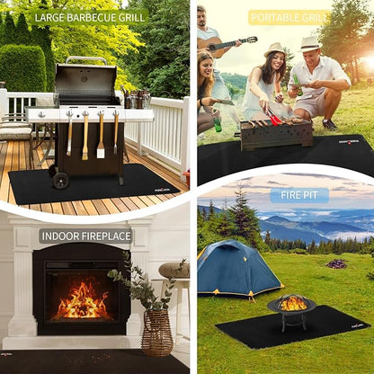 Large 60 x 42 Inch Under Grill Mats for Outdoor Grill,Double-Sided Fireproof/Waterproof/Oil-Proof Grill Pad,BBQ Mats for Outdoor Grill,Indoor Fireplace/Fire Pit Mat,Deck/Patio/Lawn Protector