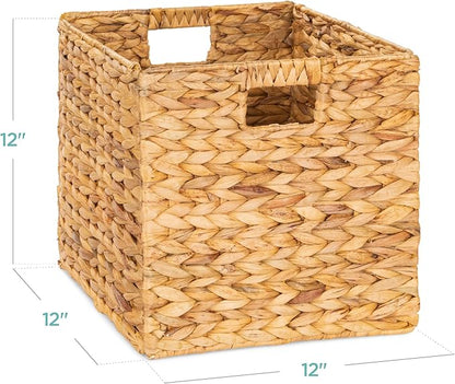 Best Choice Products 12x12in Hyacinth Baskets, Rustic Set Of 5 Multipurpose Collapsible Storage Organizer, Handwoven Laundry Totes for Bedroom, Living Room, Shelves w/Inserts - Natural
