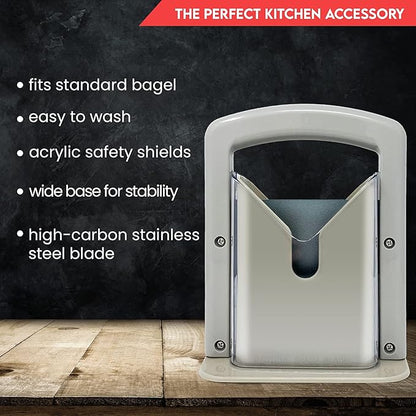 Slyce - Bagel Slicer, Bagel Cutter with Safety Shield and Safe Grip, Bagel Holder for Cutting Large and Small Bagels, Stainless Steel Blade (Gray)