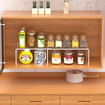 iPEGTOP Set of 2 Expandable Kitchen Cupboard Organiser, 4-Piece Adjustable Freezer Cabinet Storage Wire Shelf Rack Rustproof Metal Shelves Space Saver for Countertop Pantry Drawer Utensils (White)