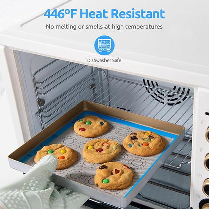 446ºF Heat Resistant Macaron Mat: U-Taste 11x11in Non Stick Silicone Baking Mat, Reusable Cookies Pastry Sheet Liner with Edge Enhancement & Circle Measurement for Square Cake Pan (2 PCS, Light Blue)