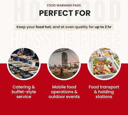 Flameless Food Warming Pads (6 Pack) - Food Warmers for Parties Buffet Disposable - Party Buffet Servers and Warmers for Full Size Pans - Heating Pads for Chafing Dish- Must-Have Catering Supplies