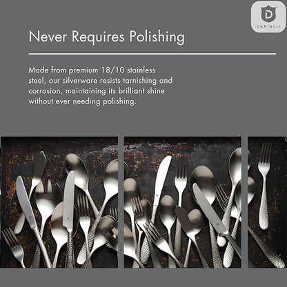 Hammered Silverware Set | Premium 18/10 Stainless Steel Flatware Service for 8 | Heavy-Duty & Dishwasher Safe | Built to Last (40-Piece, Marettimo Hammered)