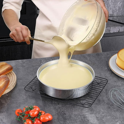 LIANYU 9 Inch Round Cake Pan Set of 2, Stainless Steel Wedding Oven Cake Pan Set for Baking, Metal Round Baking Tin Pan Mold, Deep Bakeware for Layer Birthday Cake, Mirror Polished, Dishwasher Safe