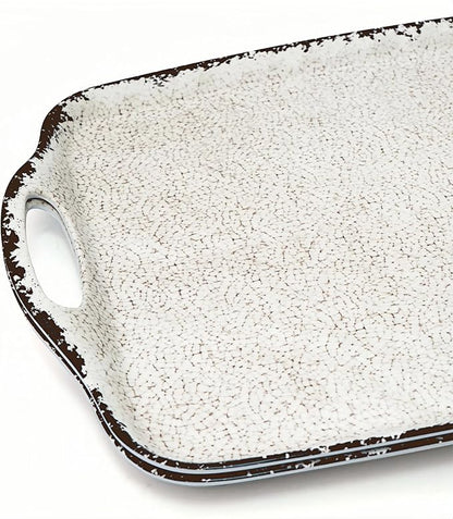 TP Serving Trays with Handles, 17 x 12 Inch Melamine Serving Platters for Food, Meat, Set of 2 Rectangular Trays for Eating, Rustic White