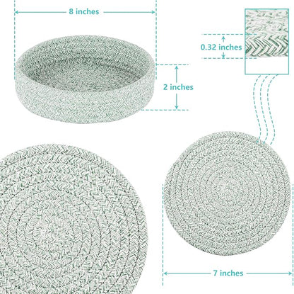 Trivets for Hot Dishes, Pots and Pans, Hot Pads with Storage Basket, Pot Holders for Kitchen, Heat Resistant Mat Protect Counter Home Essentials, Farmhouse Decor (Green 4 PCS)