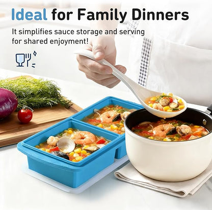 Silicone Freezer Tray with Lid Soup Freezer Container Molds with Steel Reinforced Rim Ice Cube Freezer Molds for Soup, Sauce, Leftovers, Homemade Meal Prep Containers Food Prep Home Essentials