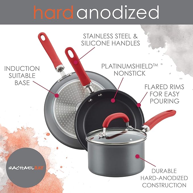 Rachael Ray Create Delicious Deep Hard Anodized Nonstick Frying Pan / Fry Pan / Hard Anodized Skillet - 12.5 Inch, Gray