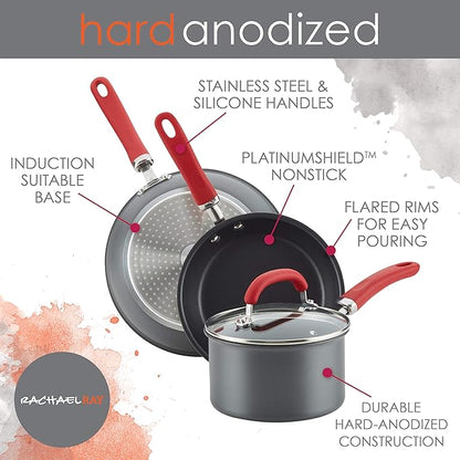 Rachael Ray Create Delicious Deep Hard Anodized Nonstick Frying Pan / Fry Pan / Hard Anodized Skillet - 12.5 Inch, Gray