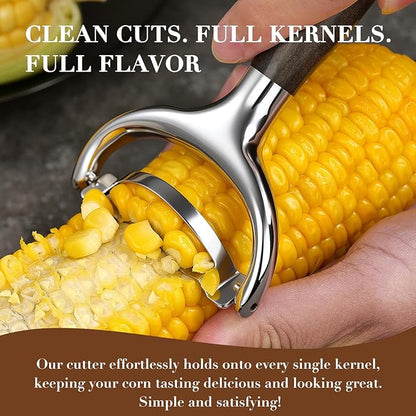 KULUNER Durable Stainless Steel Corn Peeler with Polished Wood Handle Corn on the Cob Stripper Kernel Remover Easy Use Corn Kernel Cutter Kitchen Gadget（Chacate Preto）