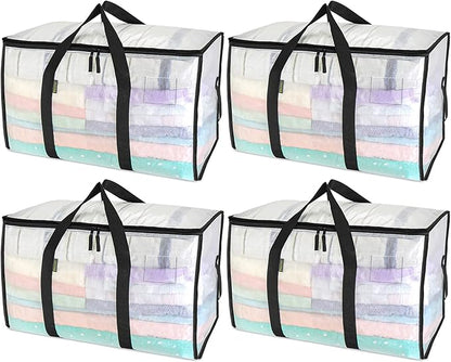 BALEINE 4-Pack Oversized Moving Bags with Reinforced Handles, Heavy-Duty Storage Tote for Clothes, Moving Supplies (Clear, 4-Pack)