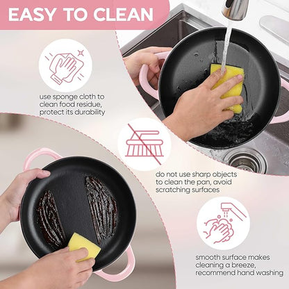 E-far Dutch Oven for Sourdough Bread Baking, 6 Qt Round Enameled Cast Iron Dutch Oven for Homemade Artisan Bread, Dome Lid & Shallow Base, Matte Black Interior & Durable, Oven-Safe to 500℉, Pink