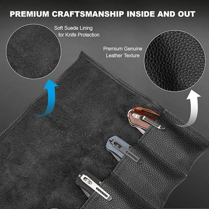 Real Leather Pocket Knife Roll with 6 Slots – Folding Knife Display Bag, Tactical Outdoor EDC Storage Protector, Compact Mini Case for Knives