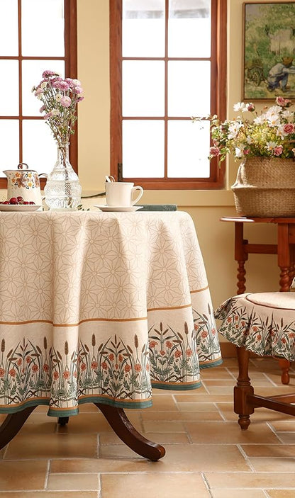 patdrea Designer Linen Vintage Tablecloth for Round Table,Anti-Wrinkle Durable Breathable French Table Cloth,Dacorative for Kitchen Dining,Party,Christmas,Thanksgiving,Diameter 55"-Cudillero