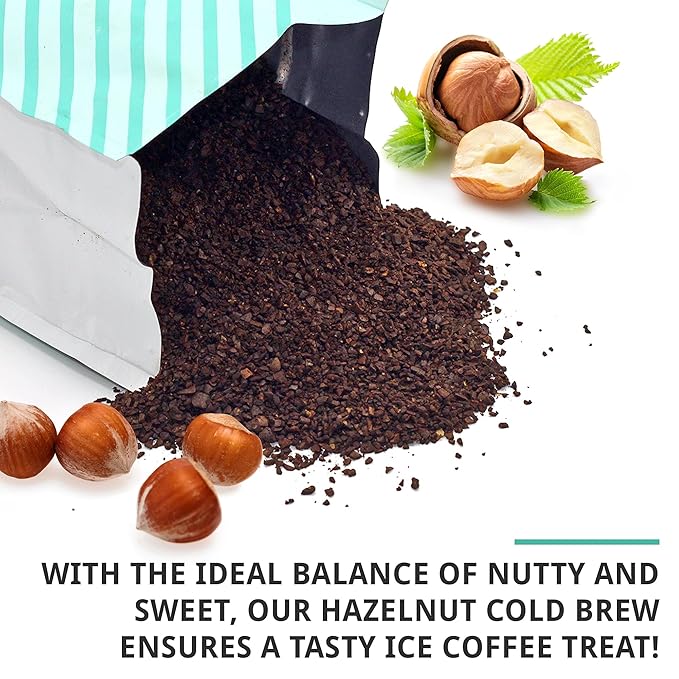 Cold Brew Organic Coarse Ground Flavored Coffee, Hazelnut Flavor, Dark Roast, Colombian Supremo, Coarse Grind for Cold Brew & French Press,1 LB (Pack of 2)