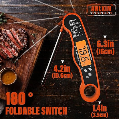 Meat Thermometer Digital - Fast Instant Read Thermometer for Cooking, Grilling, Candy Making, IP67 Waterproof with Backlight,Christmas Stocking Stuffers Gifts for Men, Dad, Husband - Orange