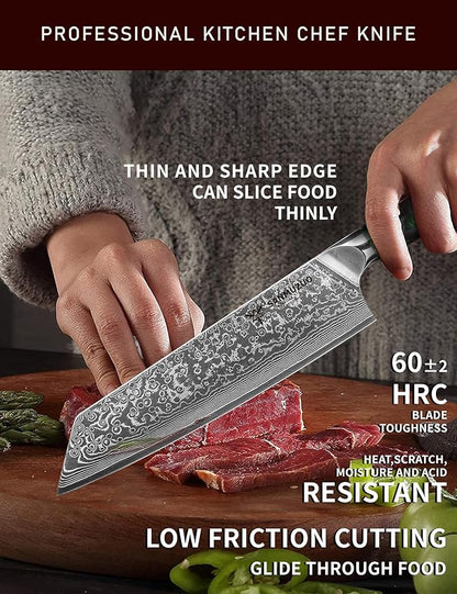8.5 inch Kiritsuke Kitchen Chef Knife - 67 Layers Damascus Steel & Resin Handle - Xuan Series(Jade Green)