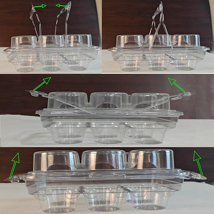 50 Pack of 6-Chamber Handheld Transparent Muffin Container, Disposable Plastic Cupcake Container With Lid, Cake Rack