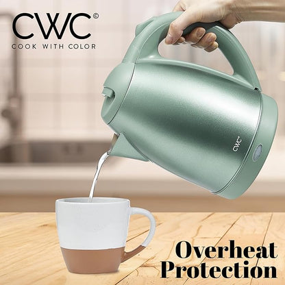 COOK WITH COLOR Electric Kettle - Rapid Boil, Sleek Design, and Safety Features - Great for Quick and Easy, Stainless Steel Sage, 1.7 Liters