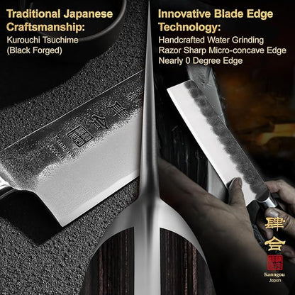 7 Inch Nakiri Knife, Black Forged Japanese Cleaver Knife Chefs Knife with High Carbon Stainless Steel, Japanese Nakiri Knife with Full Tang Pakkawood Handle, Christmas Gift with Premium Box